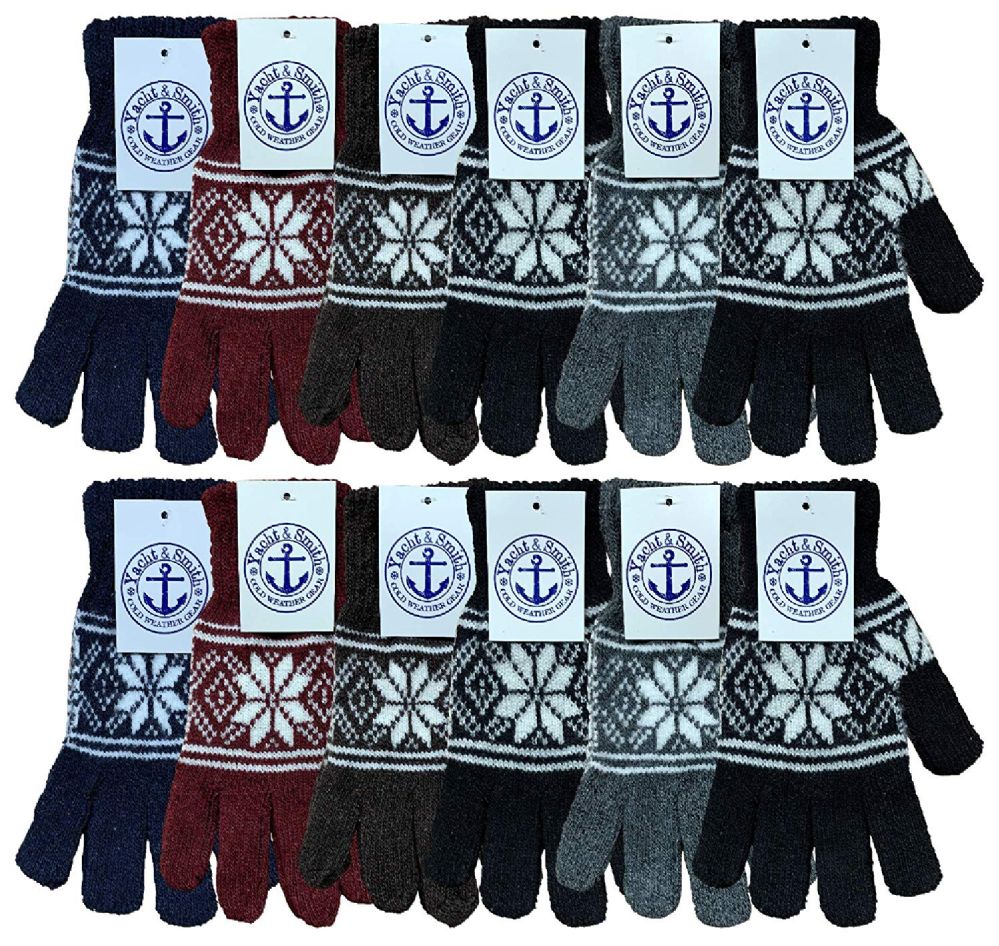 24 Bulk Yacht And Smith Men's Winter Gloves In Assorted Snowflake Print