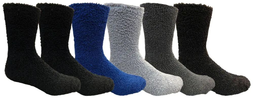 24 Bulk Yacht & Smith Men's Assorted Colored Warm Cozy Fuzzy Socks