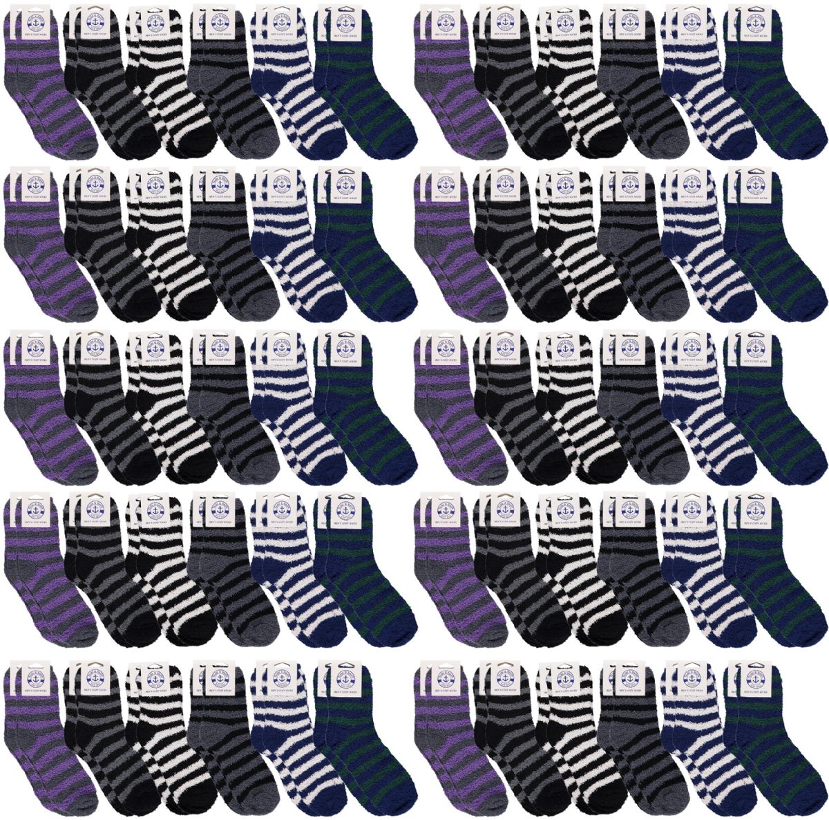 120 Bulk Yacht & Smith Men's Assorted Colored Warm & Cozy Fuzzy Socks