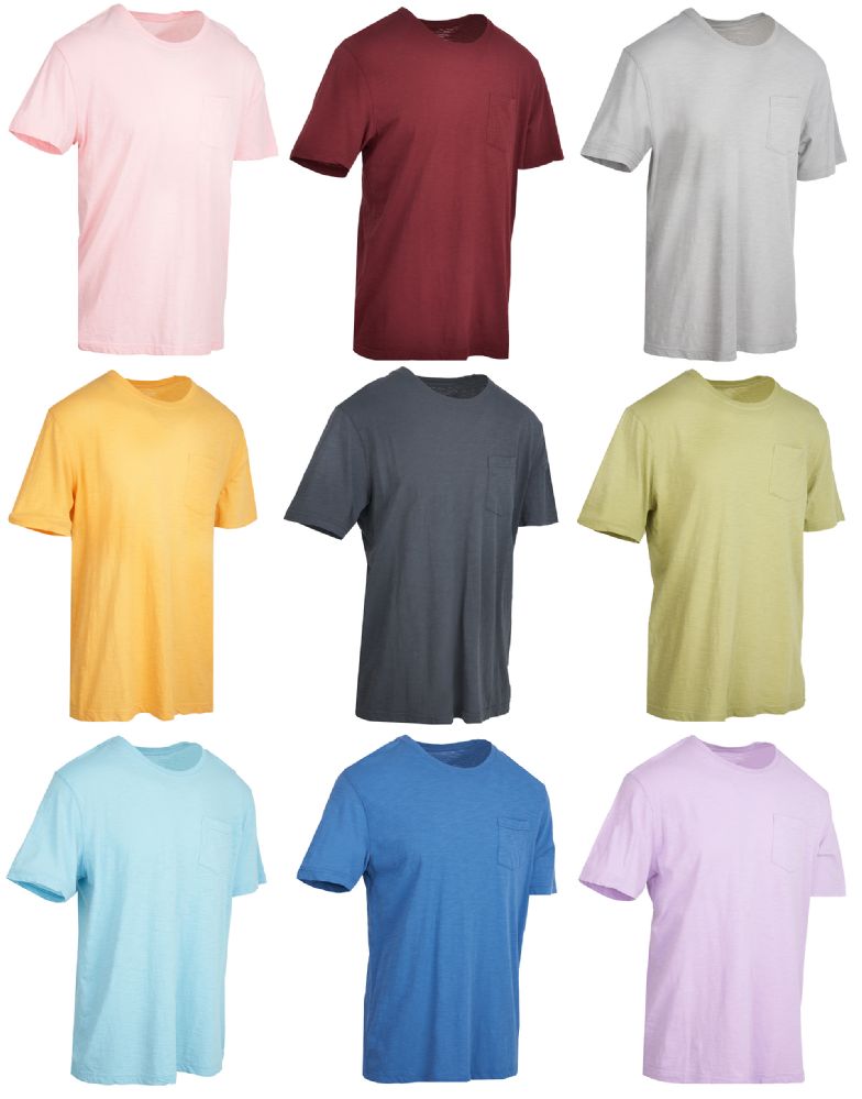 9 Bulk Men's Cotton Pocket T-Shirt In Assorted Color Size X-Large