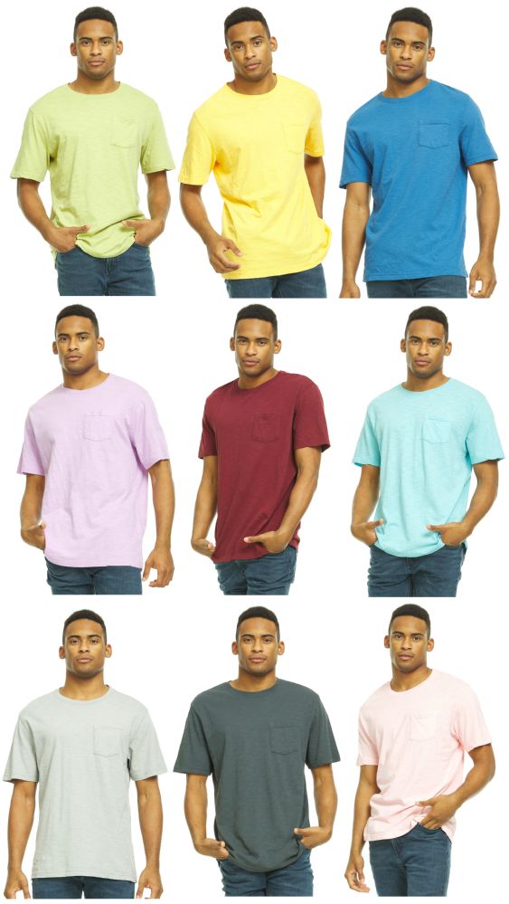 9 Bulk Men's Cotton Pocket T-Shirt In Assorted Color Size 3xlarge