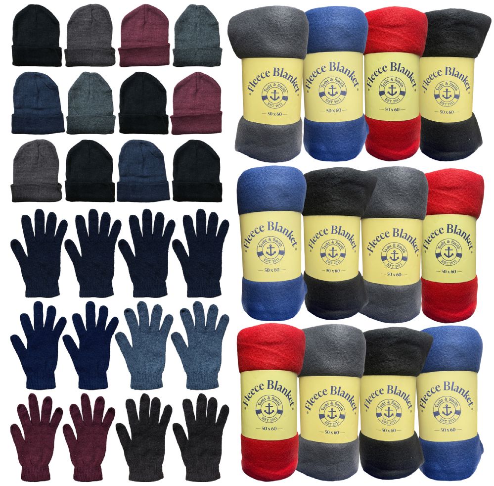 36 Bulk Yacht & Smith Unisex Winter Hat, Glove, & Blanket Set