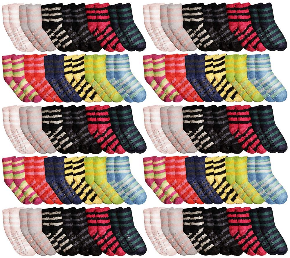 48 Bulk Yacht & Smith Women's Assorted Colored Warm & Cozy Fuzzy Gripper Bottom Socks
