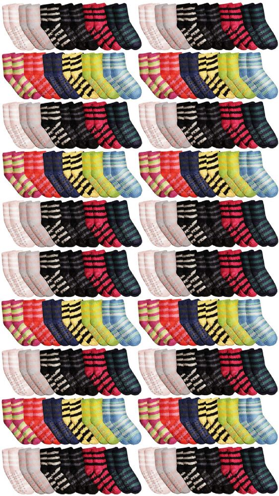 240 Bulk Yacht & Smith Women's Assorted Colored Warm & Cozy Fuzzy Gripper Bottom Socks