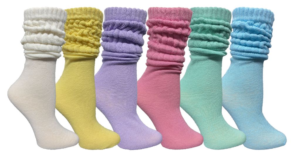 6 Bulk Yacht & Smith Women's Assorted Colored Slouch Socks Size 9-11