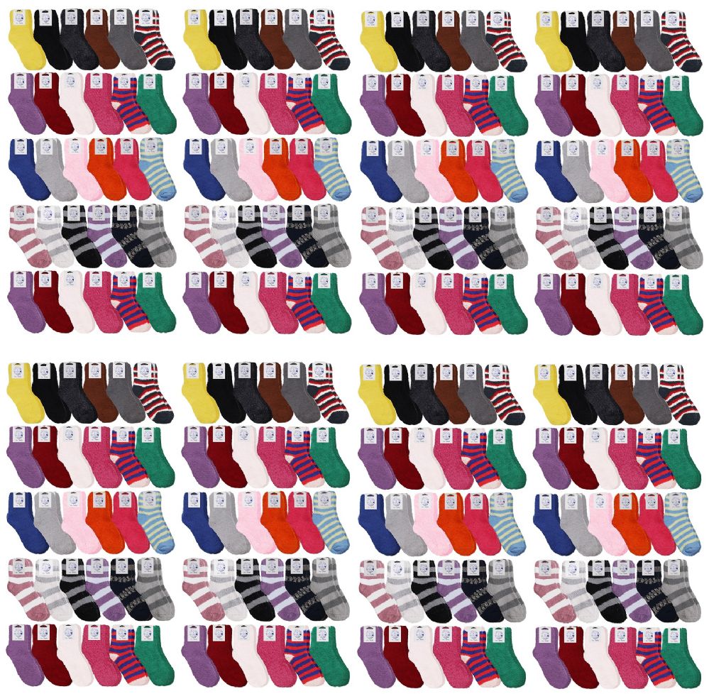 240 Bulk Yacht & Smith Women's Striped Assorted Colors Warm & Cozy Fuzzy Sock