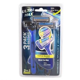 24 Bulk Ultra Max Razor Triple Blade 3pk Blue
