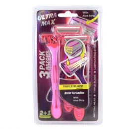 24 Bulk Ultra Max Razor Triple Blade 3pk Pink