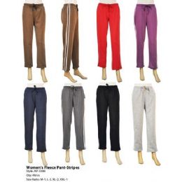 48 Bulk Womens Fleece Pants With Stripes