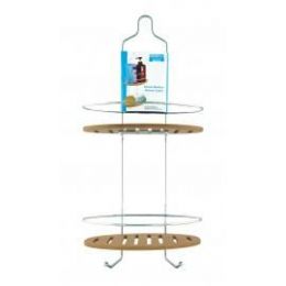 6 Bulk Deluxe Bamboo And Chrome Shower Caddy
