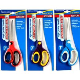 48 Bulk ScissoR- 7"- Pointed Tip - Soft Grip - Asst. Colors