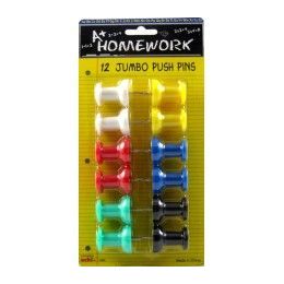 48 Bulk Jumbo Push Pins - 12 Ct - Assorted Colors - Carded.