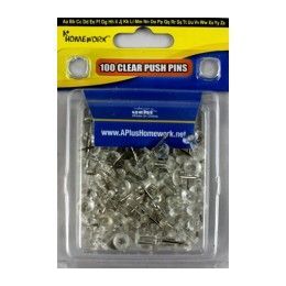 96 Bulk Push Pins - Clear - 100 Count - Clamshel Package.