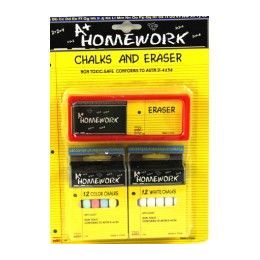 96 Bulk Chalks ( 12 White + 12 Colors ) + Chalk Eraser