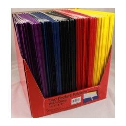 100 Bulk Two Pocket Folders With 3 Fasteners - Coated High Gloss Assorted Colors - 8.5" X 11"