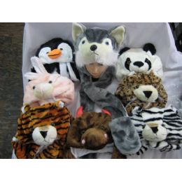 48 Bulk Long Winter Animal Hat With Hand Warmer