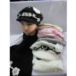 48 Bulk Fashion Winter Hat With Matching Scarf For Ladies