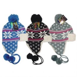 72 Bulk Winter Aviator Hat Knit Snowflake Fleece Inside
