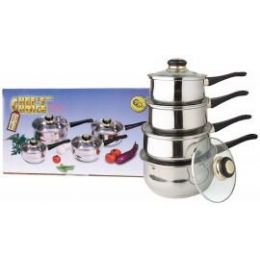 4 Bulk 8 Pc Two Tone 18/10 Stainless Steel Sauce Pan Set W/ Stainless Steel Lids