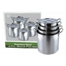 2 Bulk 4pc. Stainless Steel Stock Pot Set