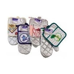 216 Bulk Silver Colored Oven Mitt & Pot Holder Set assorted Prints