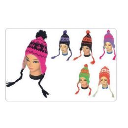 72 Bulk Women's Neon Snow Flake Design Helmet Hat