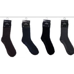 144 Bulk Mens Solid Color Fuzzy Sock With No Slip Bottom
