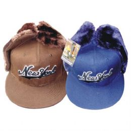48 Bulk Winter Cap W/ Ear Flap Ny Print