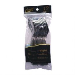 48 Bulk Plastic Cutlery Chome 12ct Soup Spoon