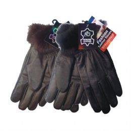 48 Bulk Winter Glove Genuine Leather Women W/ Fur Cuff