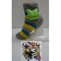 144 Bulk Knit NoN-Slip Striped Booty Socks With Characters 9-11