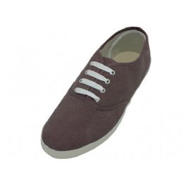 24 Bulk Men's Lace Up Casual Canvas Shoes In Wood Smoke Color Sizes 7-12