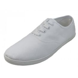 24 Bulk Men's Lace Up Casual Canvas Shoes In White Sizes 7-12