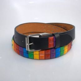 60 Bulk Boys Rainbow Metal Studded Belts In Black