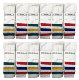 60 Bulk Yacht & Smith Men's 28 Inch Cotton Tube Sock White With Stripes Size 10-13