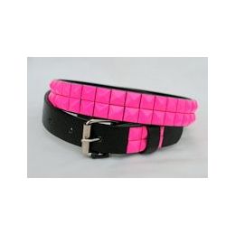 48 Bulk Pink 2-Row Metal Pyramid Studded Kids Leather Belt Girls