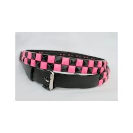 48 Bulk PinK-Black 2-Row Metal Pyramid Studded Kids Leather Belt Girl