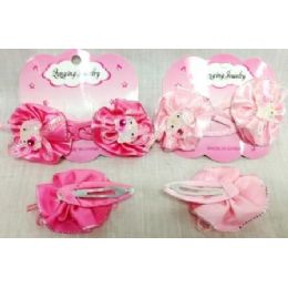 72 Bulk Pink Gator Clip Kitty Barrettes 2pcs/pk Hot Pink