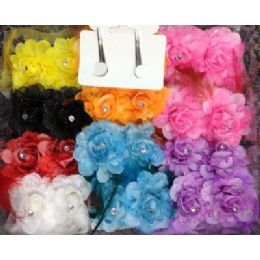 48 Bulk Flower Accessary Glitter With Rhinestone For Woman/ Lady