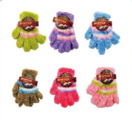 144 Bulk Children's Striped Stretch Fuzzy Gloves