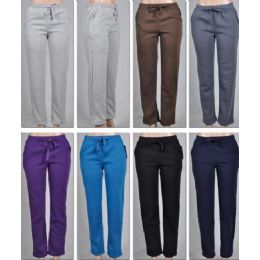 48 Bulk Laides Fleece Lined Pants -Plain 2 Pockets