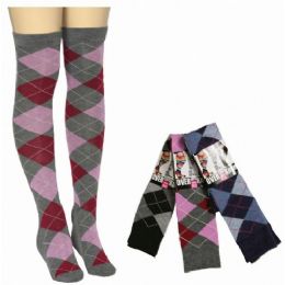 48 Bulk Women Over The Knee Plaid Print Assorted Colors