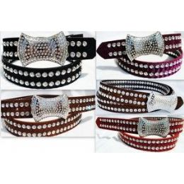 24 Bulk Fashion Large Rhineston Buckle & Belt