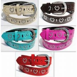 36 Bulk Fashion Heart Rhineston Buckle & Belt