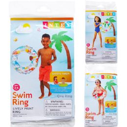 36 Bulk 20" Lively Print Swim Rings In Pegable Poly Bag, 3 Asst, 3-6