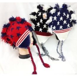 48 Bulk American Flag Colored Mohawk Knit Hats With Ear Flaps