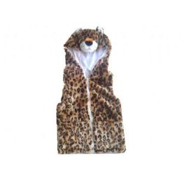 24 Bulk Kids Vest With Animal Hoodie Cheetah