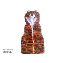 24 Bulk Kids Vest With Animal Hoodie Tiger
