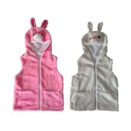 24 Bulk Kids Vest With Animal Hoodie Bunny