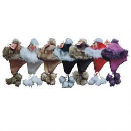 24 Bulk Winter Aviator Hat Suede W/ Fur Trims